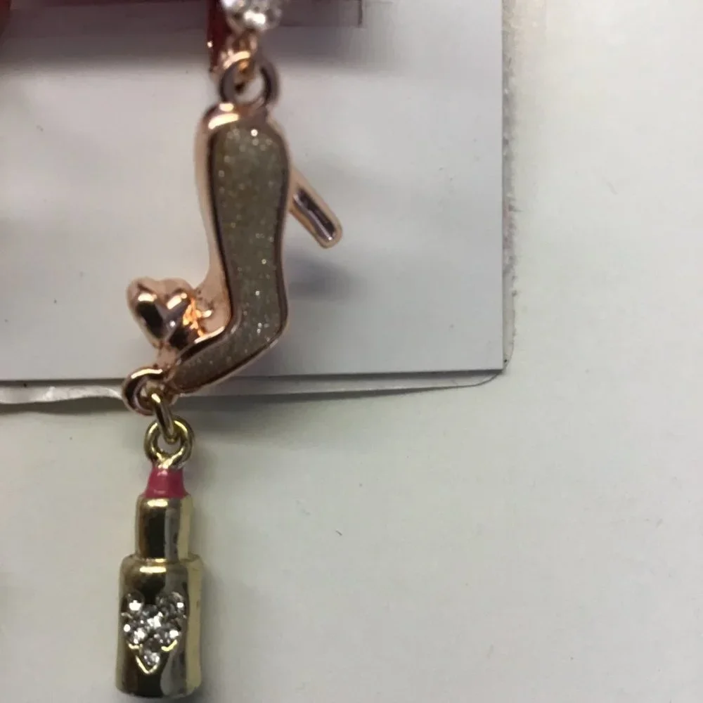 Betsey Johnson New Mismatch High Heels and Pink Lip Stick Earrings - Picture 3 of 4